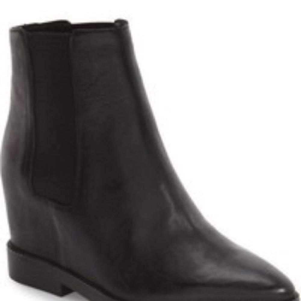 ASH Gong‎ Black Leather Hidden Wedge Booties Sz 36/US 6